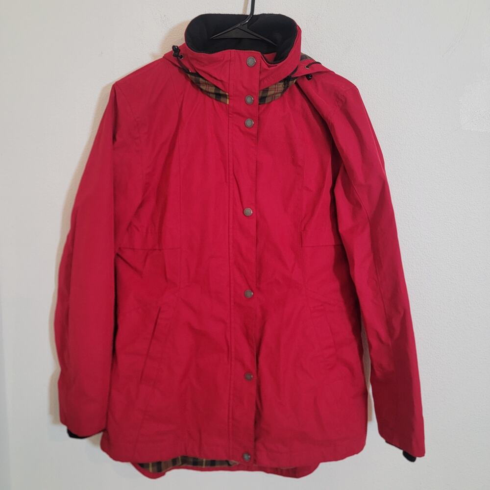 Pendleton Woolen Mills Red Plaid Zip Up Coat Hood Medium Soft Shell‎ Jacket Coat